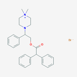 molecular formula C28H33BrN2O2 B009986 4-{2-[(Diphenylacetyl)oxy]-1-phenylethyl}-1,1-dimethylpiperazin-1-ium bromide CAS No. 102585-51-3